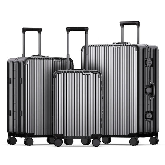 HKM-109843 3-Piece Aluminium Frame Travel Suitcase Set with Polycarbonate Trolley Case