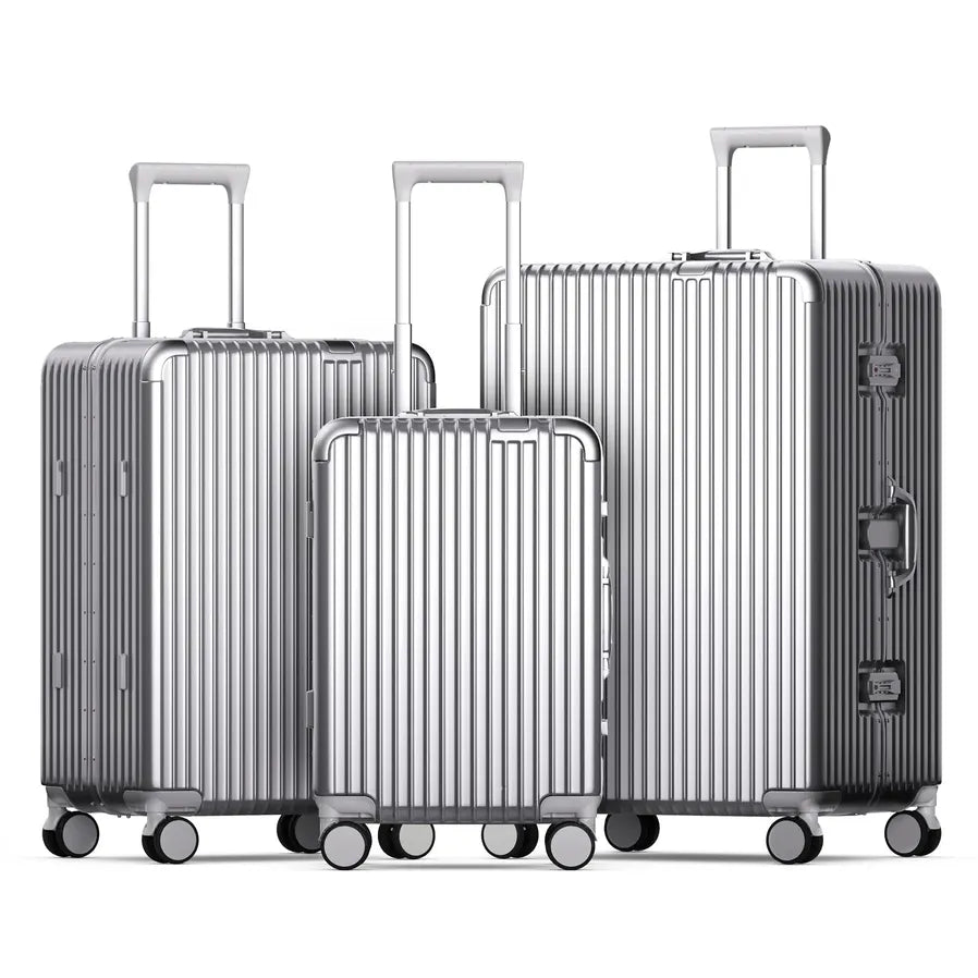 HKM-109843 3-Piece Aluminium Frame Travel Suitcase Set with Polycarbonate Trolley Case