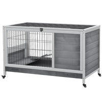 HKM-1101501 Elevated Wooden Indoor Rabbit and Guinea Pig Enclosure with Enclosed Run and Wheels