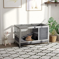 HKM-1101501 Elevated Wooden Indoor Rabbit and Guinea Pig Enclosure with Enclosed Run and Wheels