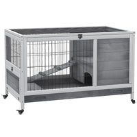 HKM-1101501 Elevated Wooden Indoor Rabbit and Guinea Pig Enclosure with Enclosed Run and Wheels