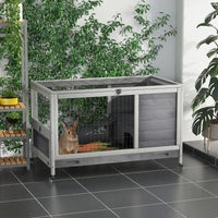 HKM-1101501 Elevated Wooden Indoor Rabbit and Guinea Pig Enclosure with Enclosed Run and Wheels