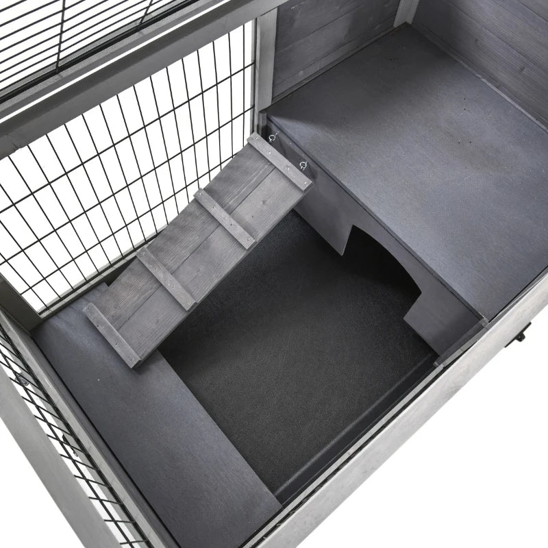 HKM-1101501 Elevated Wooden Indoor Rabbit and Guinea Pig Enclosure with Enclosed Run and Wheels