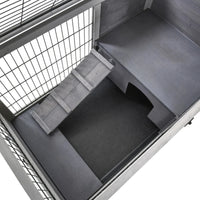 HKM-1101501 Elevated Wooden Indoor Rabbit and Guinea Pig Enclosure with Enclosed Run and Wheels