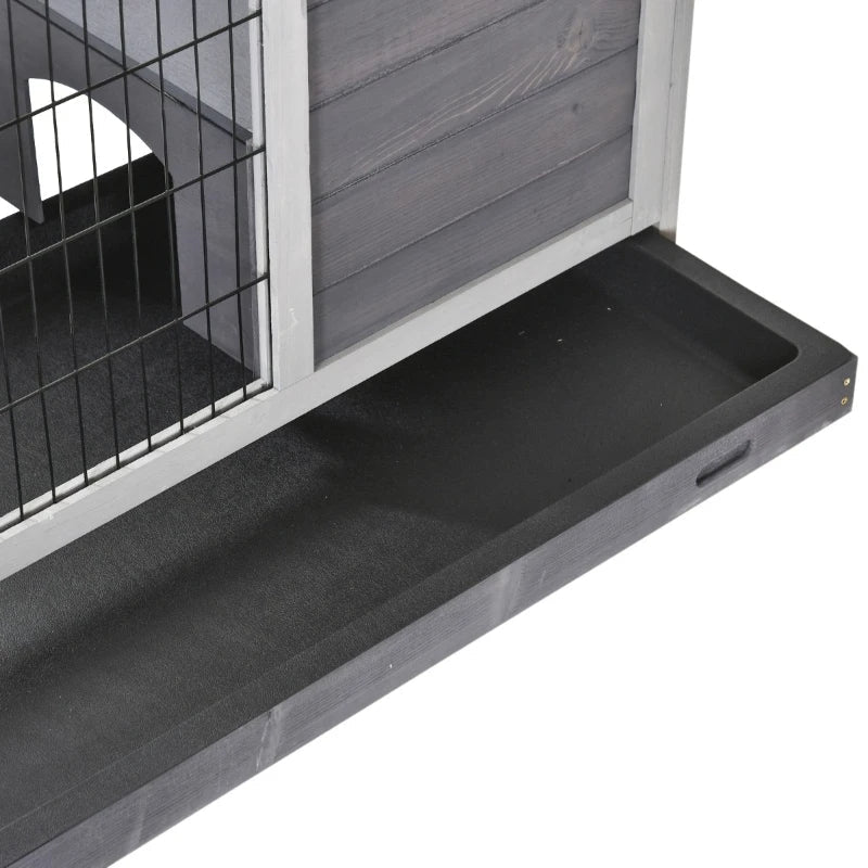 HKM-1101501 Elevated Wooden Indoor Rabbit and Guinea Pig Enclosure with Enclosed Run and Wheels
