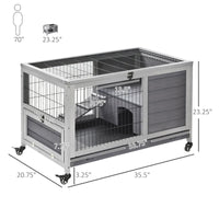 HKM-1101501 Elevated Wooden Indoor Rabbit and Guinea Pig Enclosure with Enclosed Run and Wheels