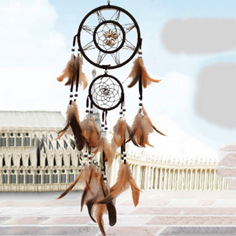 HKM-110163 Dreamcatcher Wind Chimes - 16*75cm, High-Quality Feathers, Eco-Friendly Wooden Beads, Natural Shells