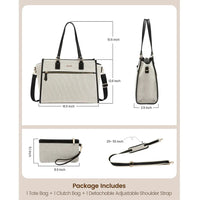 HKM-110163 Large Capacity Leather Work Tote Bag Set for Office, Business, School, and Travel - 15.6 inch Laptop Compatible