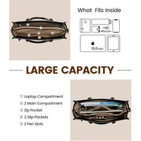 HKM-110163 Large Capacity Leather Work Tote Bag Set for Office, Business, School, and Travel - 15.6 inch Laptop Compatible