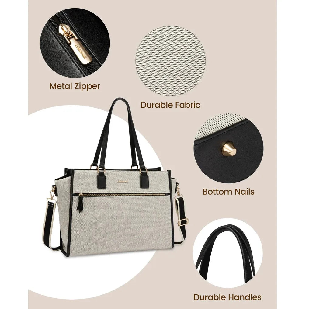 HKM-110163 Large Capacity Leather Work Tote Bag Set for Office, Business, School, and Travel - 15.6 inch Laptop Compatible