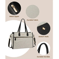HKM-110163 Large Capacity Leather Work Tote Bag Set for Office, Business, School, and Travel - 15.6 inch Laptop Compatible