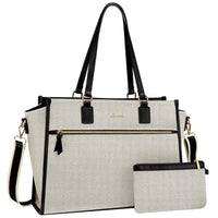 HKM-110163 Large Capacity Leather Work Tote Bag Set for Office, Business, School, and Travel - 15.6 inch Laptop Compatible