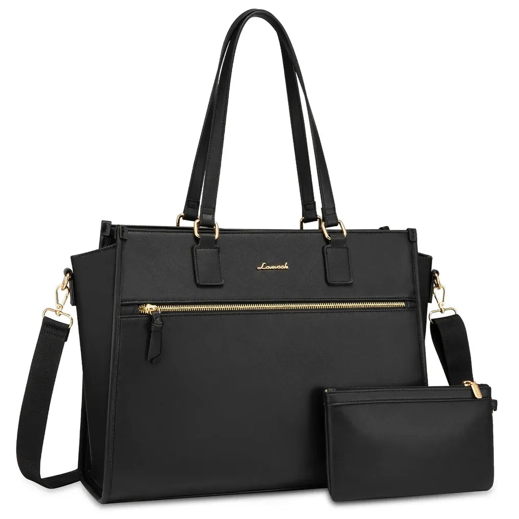 HKM-110163 Large Capacity Leather Work Tote Bag Set for Office, Business, School, and Travel - 15.6 inch Laptop Compatible
