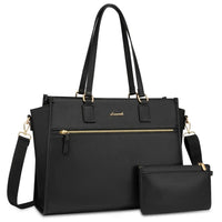 HKM-110163 Large Capacity Leather Work Tote Bag Set for Office, Business, School, and Travel - 15.6 inch Laptop Compatible
