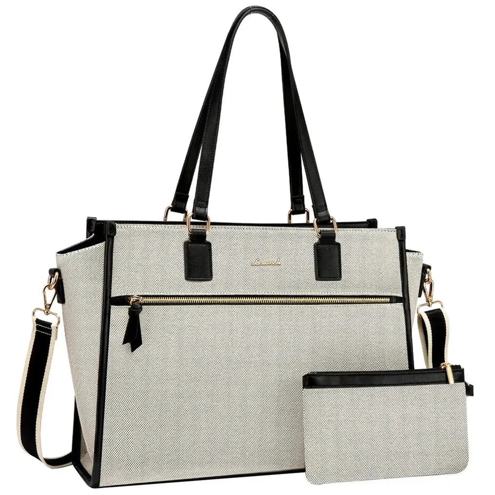 HKM-110163 Large Capacity Leather Work Tote Bag Set for Office, Business, School, and Travel - 15.6 inch Laptop Compatible