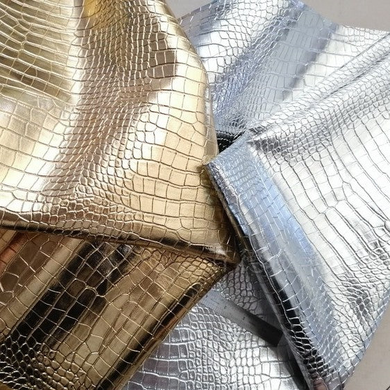 HKM-110291 Gold and Silver Crocodile Texture PVC Leather Fabric for Handbags and Accessories