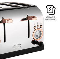 HKM-110355 Stainless Steel 4-Slice Toaster with Long Slot and Custom Clear White Finish