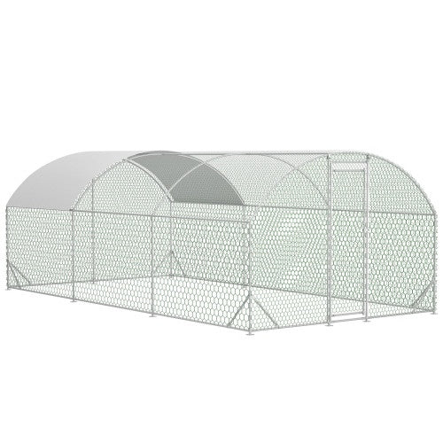 HKM-1105213 Large Metal Chicken Run with Waterproof UV Cover, Dome Shaped Walk-in Coop for Outdoor Use, 9.84' x 19.68' x 6.56'