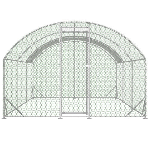 HKM-1105213 Large Metal Chicken Run with Waterproof UV Cover, Dome Shaped Walk-in Coop for Outdoor Use, 9.84' x 19.68' x 6.56'