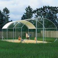 HKM-1105213 Large Metal Chicken Run with Waterproof UV Cover, Dome Shaped Walk-in Coop for Outdoor Use, 9.84' x 19.68' x 6.56'