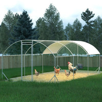 HKM-1105213 Large Metal Chicken Run with Waterproof UV Cover, Dome Shaped Walk-in Coop for Outdoor Use, 9.84' x 19.68' x 6.56'