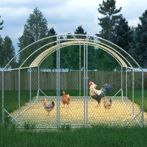 HKM-1105213 Large Metal Chicken Run with Waterproof UV Cover, Dome Shaped Walk-in Coop for Outdoor Use, 9.84' x 19.68' x 6.56'