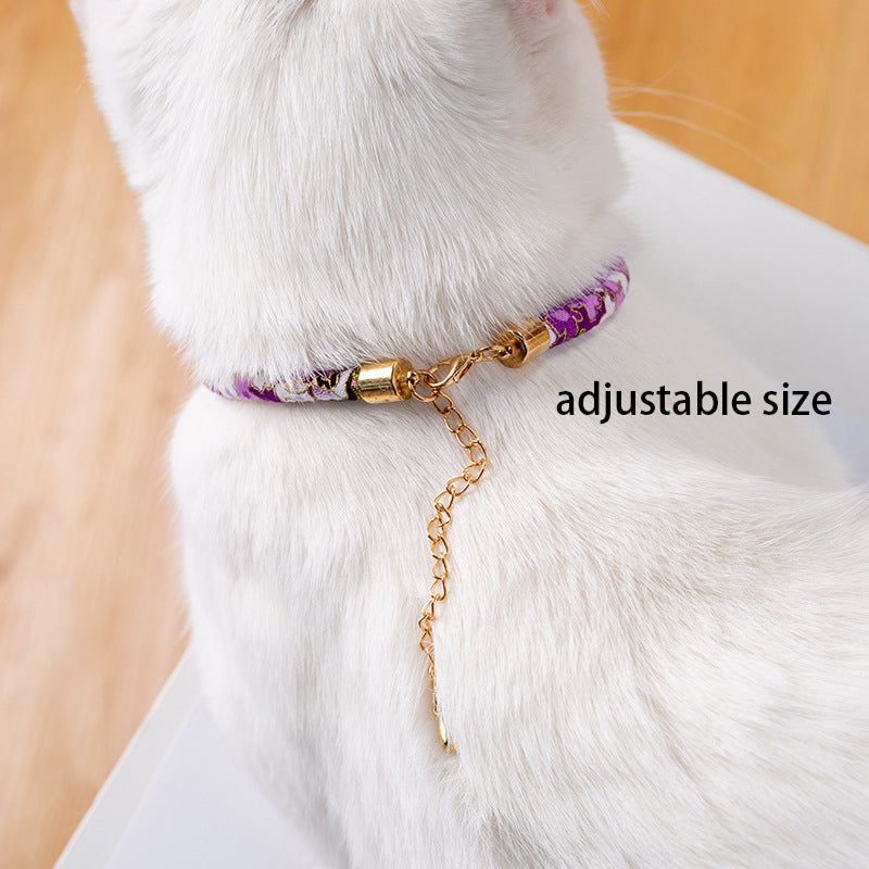 HKM-1105853 Ethnic Style Adjustable Bell Collar for Cats, Dogs, and Rabbits in Blue, Red, Green, and Rose Red