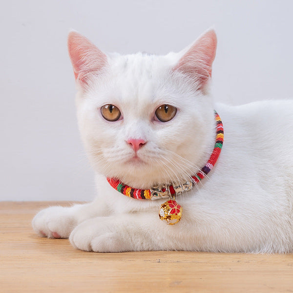 HKM-1105853 Ethnic Style Adjustable Bell Collar for Cats, Dogs, and Rabbits in Blue, Red, Green, and Rose Red