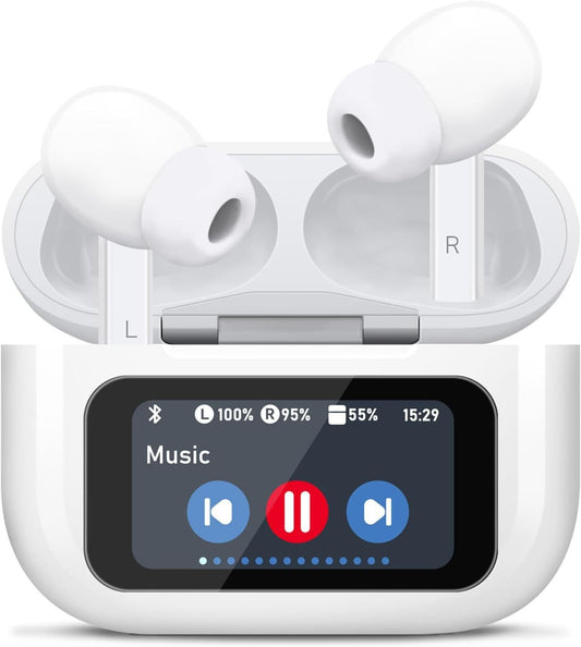 HKM-110675 Wireless Bluetooth Touchscreen Earbuds with ANC and ENC Noise Cancellation, Hi-Fi Sound, Comfortable Fit, Compatible with Android and iOS