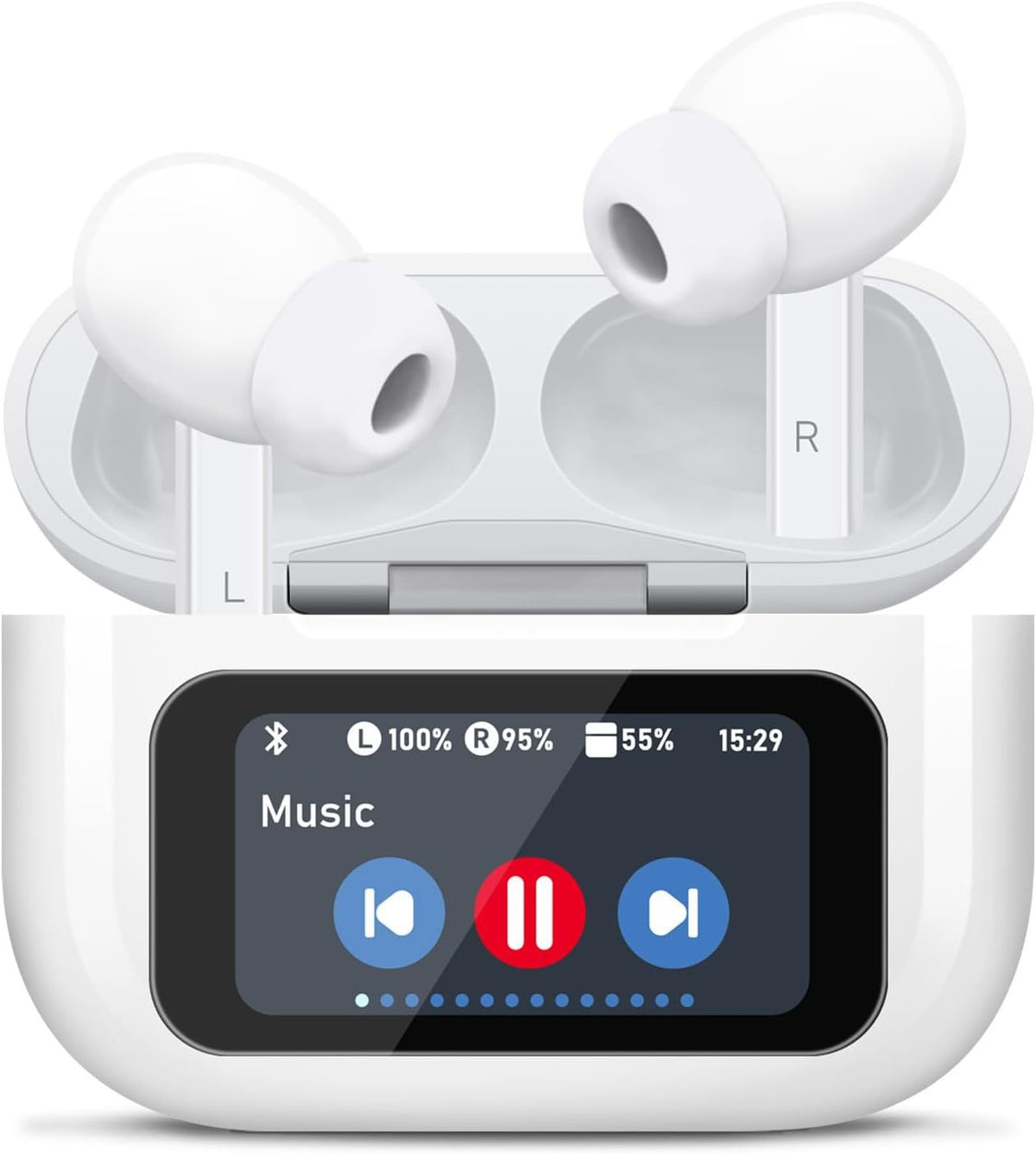 HKM-110675 Wireless Bluetooth Touchscreen Earbuds with ANC and ENC Noise Cancellation, Hi-Fi Sound, Comfortable Fit, Compatible with Android and iOS
