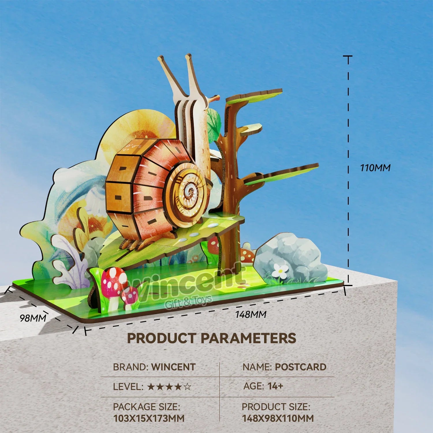 HKM-110739 Handmade Wooden Snail Puzzle Kit - Miniature Craft Animal Decoration for Desktop