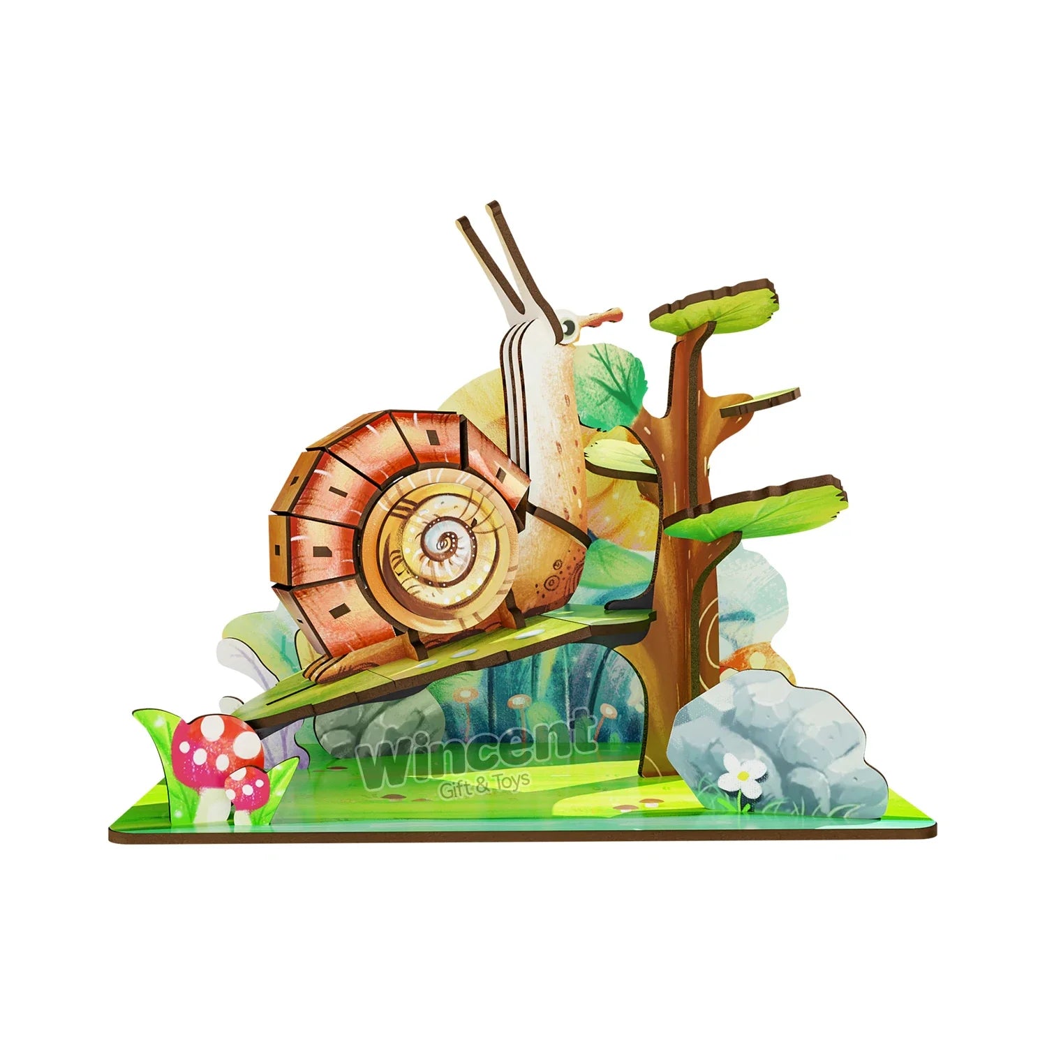 HKM-110739 Handmade Wooden Snail Puzzle Kit - Miniature Craft Animal Decoration for Desktop