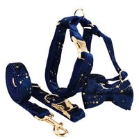 HKM-110803 Soft Velvet Dog Collar Set with Bow, Flower, Rope, Vest, and Poop Bag - Adjustable Sizes XS to XL