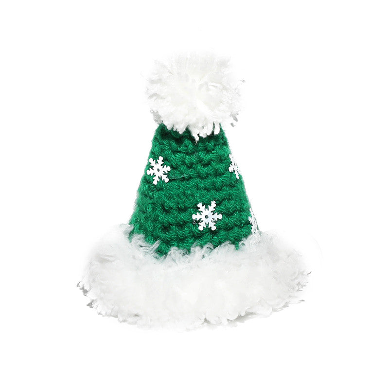 HKM-1108413 Festive Hand Woven Pet Christmas Hat and Scarf Set in Red and Green