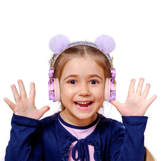 HKM-110931 Children's Unicorn Cartoon Anime Headphones with Diamond Accents - Over-Ear Design, Comfortable Fit, Ideal for Playtime