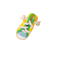 HKM-1110973 Dog Sound Slippers Toy for Stress Relief - Durable Molar Chew Toy in Rock Yellow, Black, and Sea Fog Blue