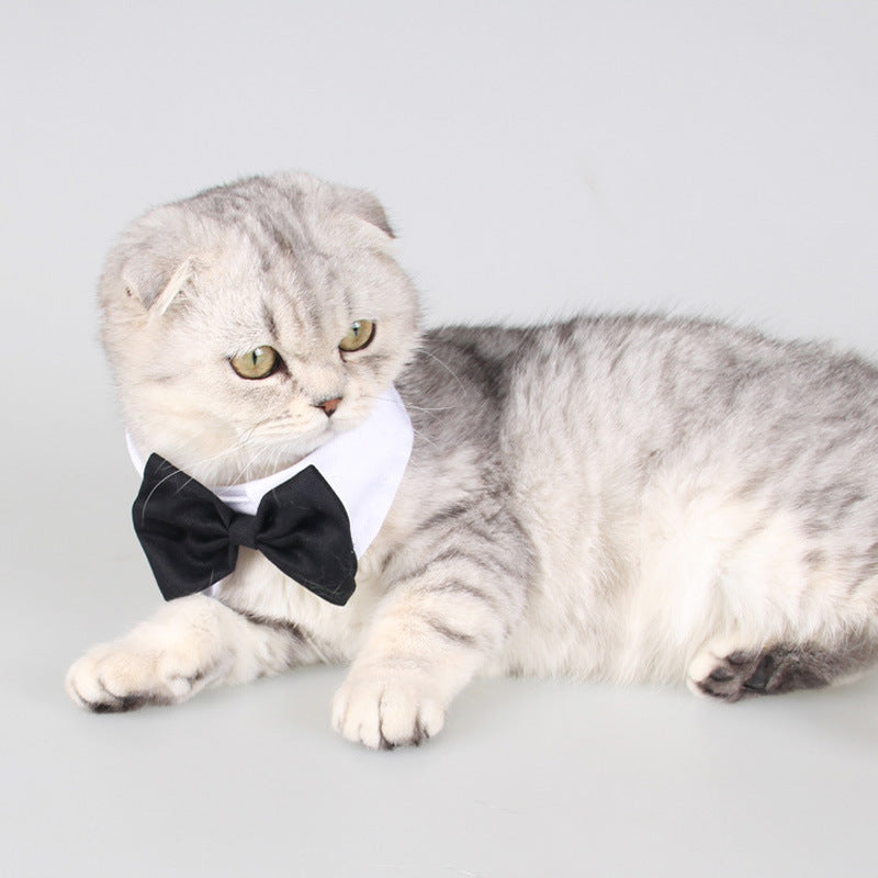 HKM-1111357 Gentleman Dog Bow Tie and Scarf Collar Ornament for Small and Medium Breeds in Black and White