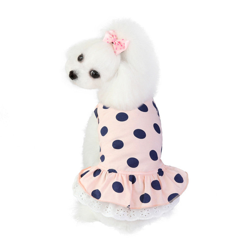 HKM-1111741 Lace Polka Dot Cotton Dog Clothes for Leisure Wear