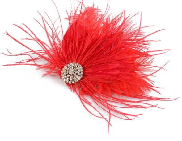 HKM-111187 Red Feather Headdress Hairpin - Handmade Floral Accessory for Celebrations and Special Occasions