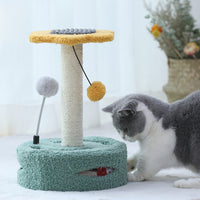 HKM-1112637 Multifunctional Cat Tree with Scraping Rod and Teasing Toy in Six-Petal Sunflower Design