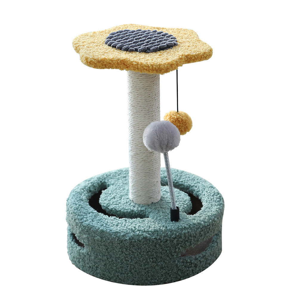 HKM-1112637 Multifunctional Cat Tree with Scraping Rod and Teasing Toy in Six-Petal Sunflower Design