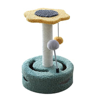 HKM-1112637 Multifunctional Cat Tree with Scraping Rod and Teasing Toy in Six-Petal Sunflower Design
