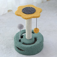 HKM-1112637 Multifunctional Cat Tree with Scraping Rod and Teasing Toy in Six-Petal Sunflower Design