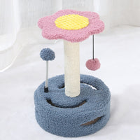 HKM-1112637 Multifunctional Cat Tree with Scraping Rod and Teasing Toy in Six-Petal Sunflower Design