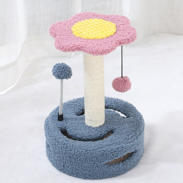 HKM-1112637 Multifunctional Cat Tree with Scraping Rod and Teasing Toy in Six-Petal Sunflower Design