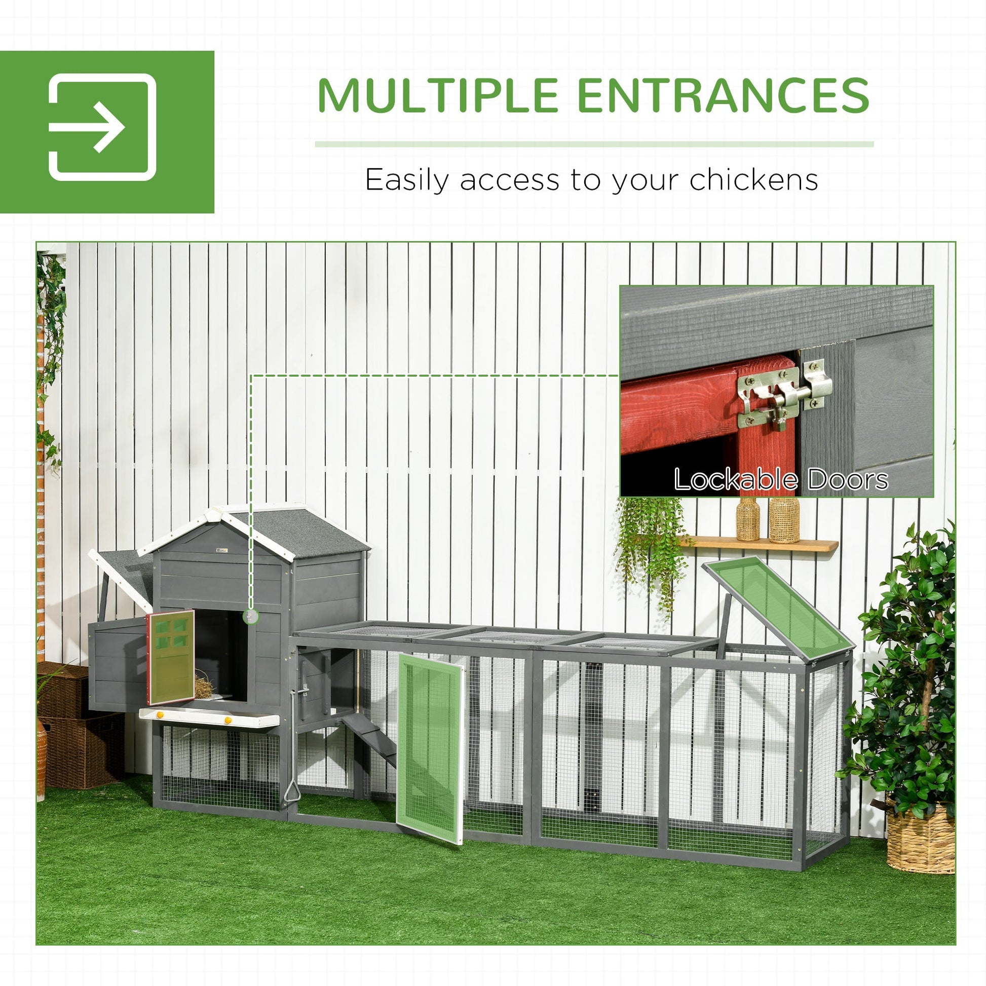 HKM-1113021 Extra Large Wooden Chicken Coop with Asphalt Roof, Nesting Box, and Run for 3-6 Chickens - Gray