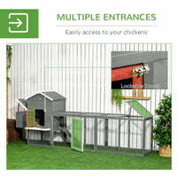 HKM-1113021 Extra Large Wooden Chicken Coop with Asphalt Roof, Nesting Box, and Run for 3-6 Chickens - Gray