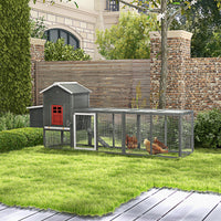 HKM-1113021 Extra Large Wooden Chicken Coop with Asphalt Roof, Nesting Box, and Run for 3-6 Chickens - Gray