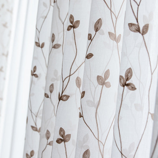 HKM-111315 Pastoral Style Gauze Curtains for Bedroom and Living Room - Light-Filtering Polyester and Cotton Blend