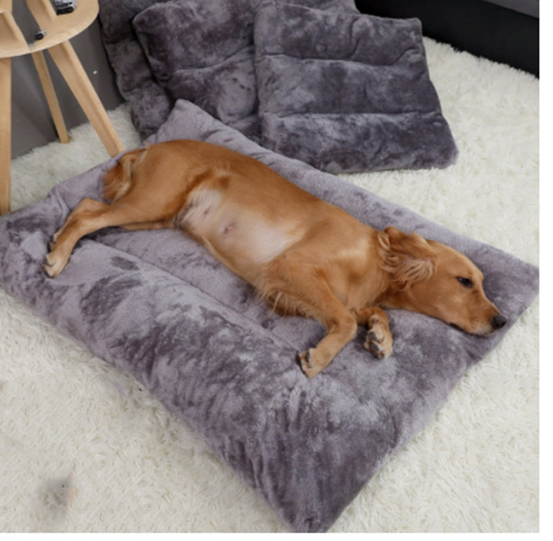 HKM-1113405 Plush Quilted Dog Bed in Four Sizes: Short Plush & Cotton Construction